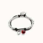 Leather beaded bracelet with red murano glass