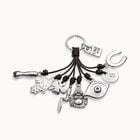 Leather key-ring and sterling silver-plated charms