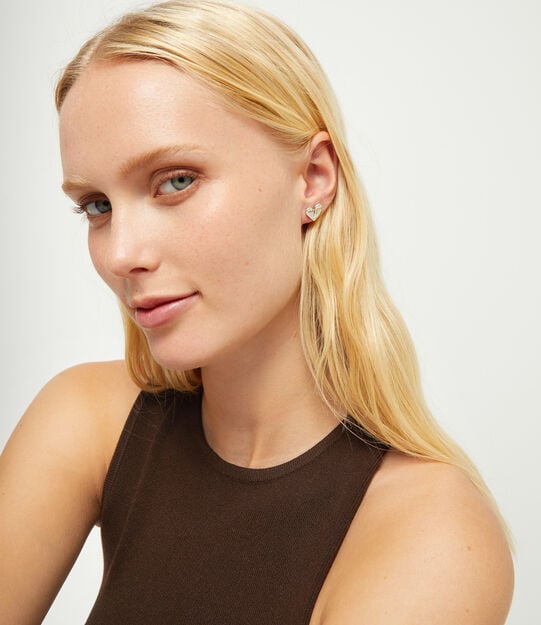 Heart piercing stud earrings, Silver, large