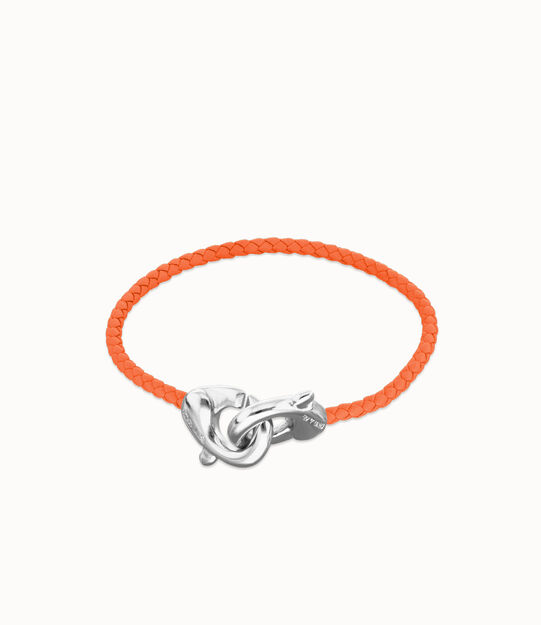 Pulsera de cuero naranja con mosquetón entrelazado en plata