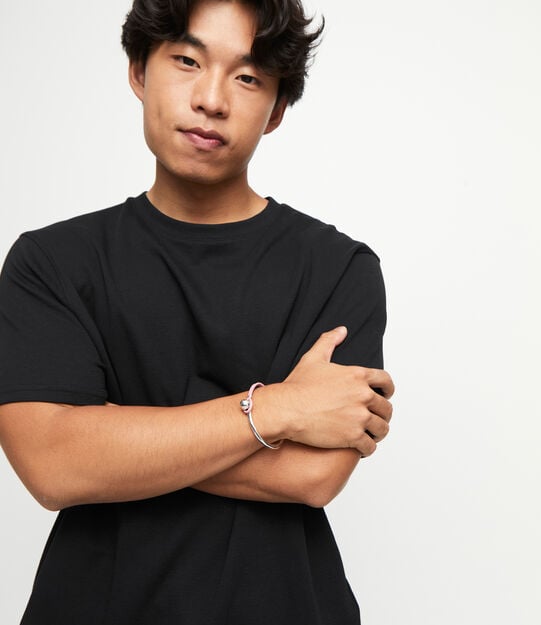 Bangle bracelet with pink leather, Silver, large