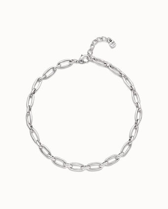 Sterling silver-plated short necklace with medium sized oval links