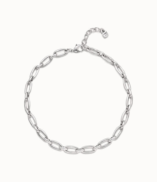 Sterling silver-plated short necklace with medium sized oval links
