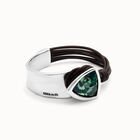 Bangle bracelet with leather and green crystal