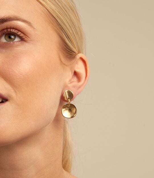 Circle drop earrings, Golden, large