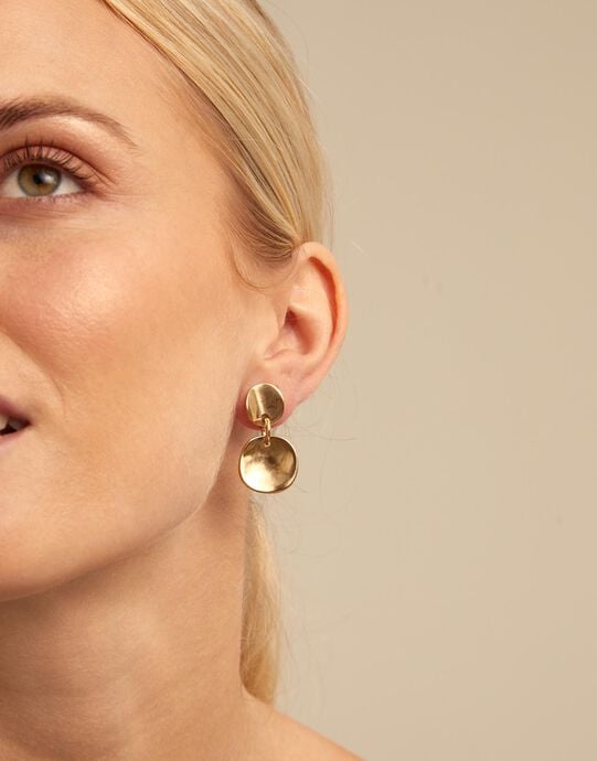 Circle drop earrings, Golden, large