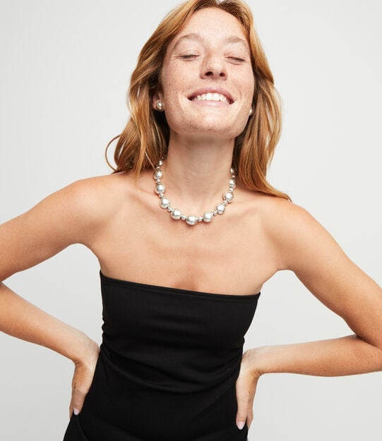 Beaded necklace with larger central bead, Silver, large