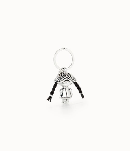 Sterling silver-plated doll key-ring, Silver, large