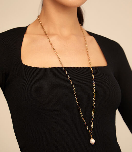 Charm with white pearl, Golden, large