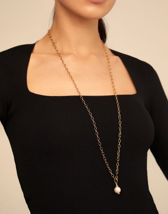 Charm with white pearl, Golden, large