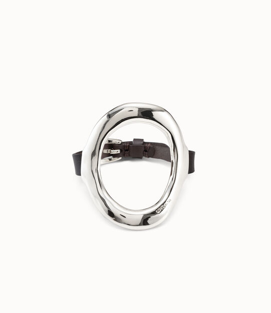 Leather bracelet with a sterling silver-plated large central oval