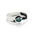Silver semi-rigid bracelet with leather and a green drop-shaped faceted crystal