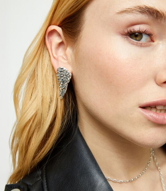 Pendientes ba&ntilde;ados en plata de ley con forma de alas, Argent, large