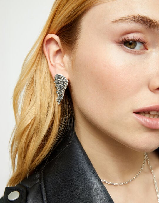Earrings with wing design, Silver, large