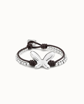 Sterling silver-plated double leather bracelet
