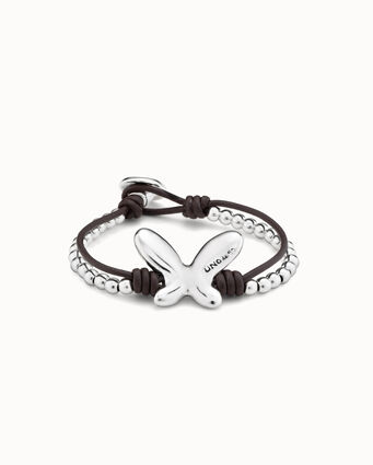 Bracelet double en cuir et plaqué argent