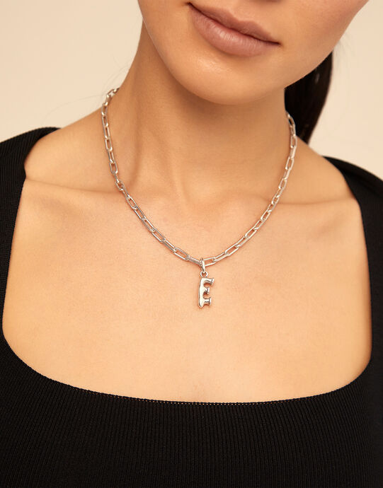 Medium E initial charm, Silver, large
