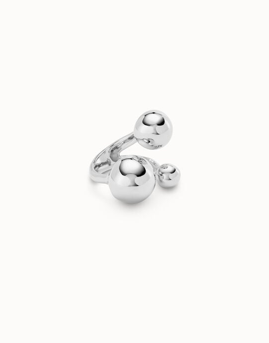 Anillo ba&ntilde;ado en plata de ley con tres bolas de diferentes tama&ntilde;os