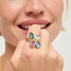 Ring with four multicoloured drop-shaped faceted crystals