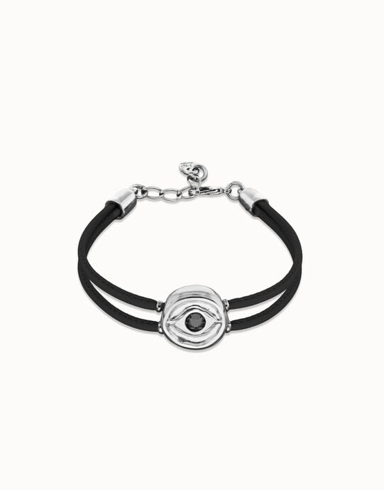 Double black leather birthstone bracelet with eye