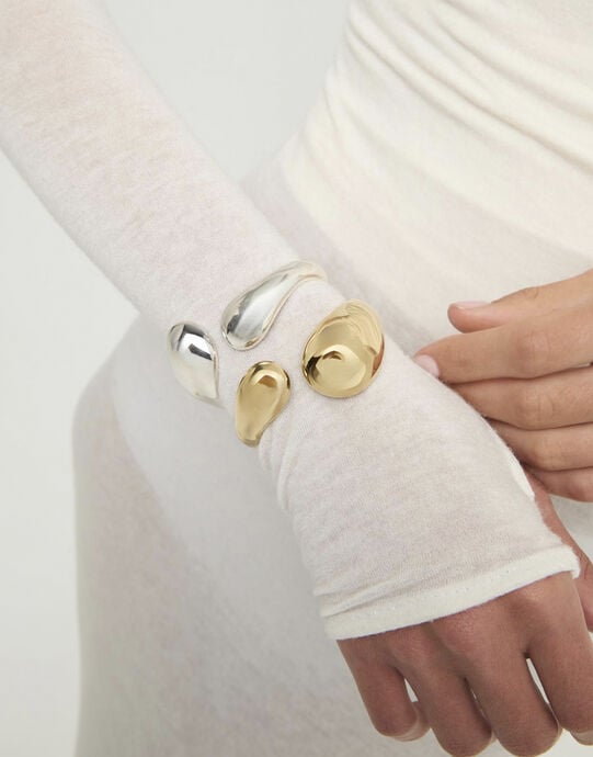 Bangle bracelet with two irregular drops, Golden, large