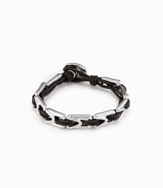 Leather bracelet with sterling silver-plated rectangular links