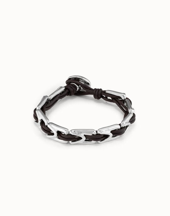Leather bracelet with rectangular links
