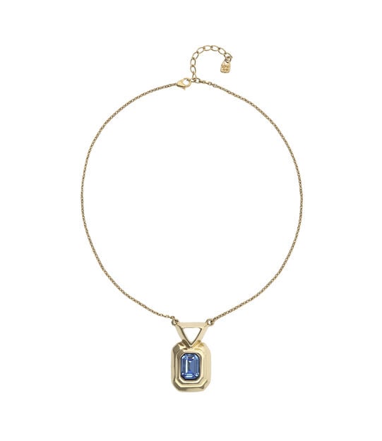 Necklace with rectangular blue faceted crystal