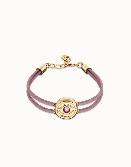 Double lilac leather birthstone bracelet with eye