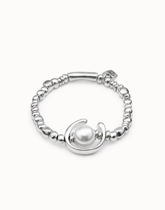 Pulsera ba&ntilde;ado en plata de ley con perla blanca mujer