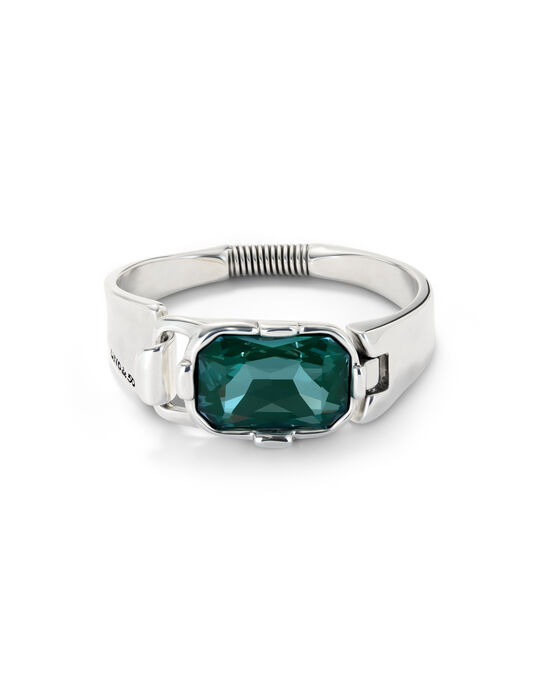 Rigid bracelet with a rectangular green faceted crystal