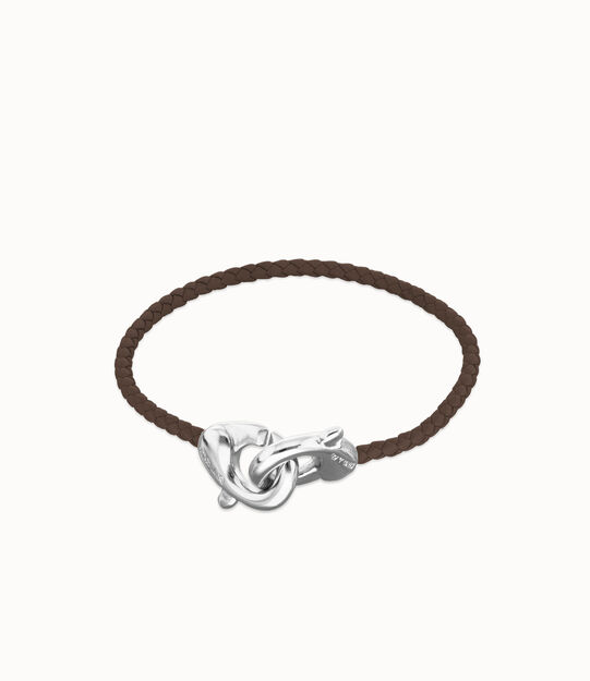 Brown leather bracelet with interlocking carabiner