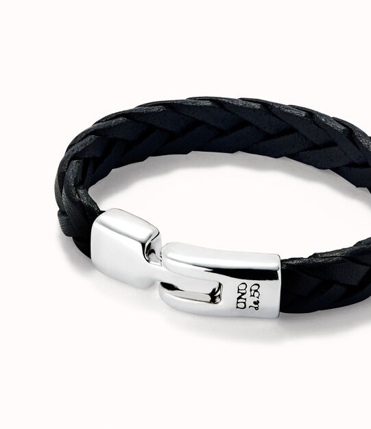 Pulsera cuero trenzada color negro bañada en plata de ley