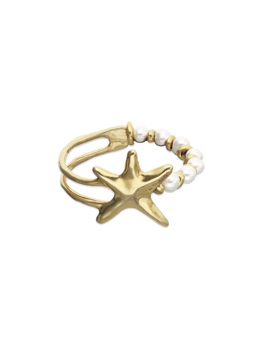 Pulsera semirr&iacute;gida ba&ntilde;ada en oro con perlas y estrella de mar