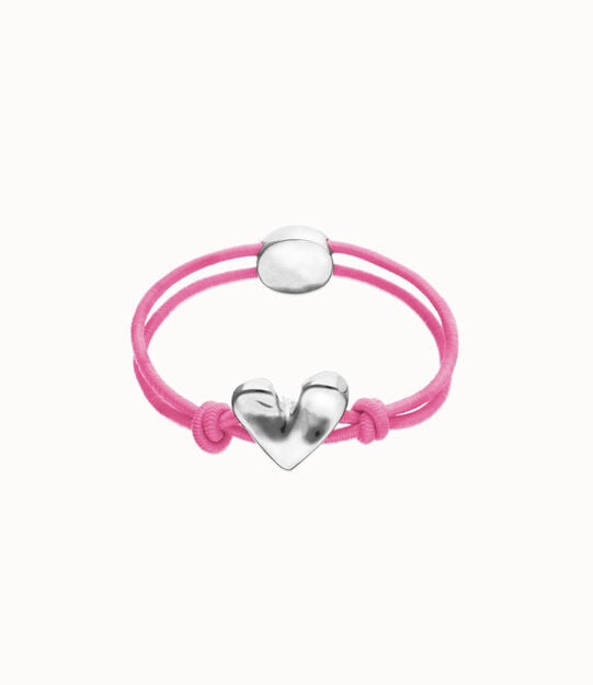Pink elastic thread bracelet with heart charm