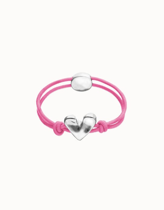 Pink elastic thread bracelet with heart charm
