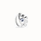 Eye-shaped ring with faceted blue crystal