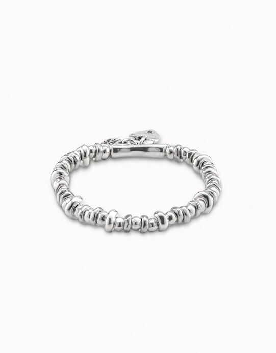Pulsera el&aacute;stica ba&ntilde;ada en plata de ley con candado coraz&oacute;n, , large