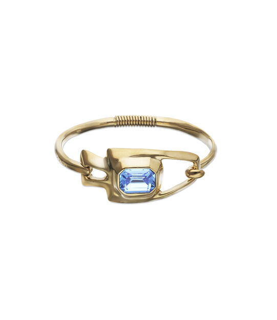 Bracelet semi-rigide plaqu&eacute; or 18k avec cristal facett&eacute; bleu