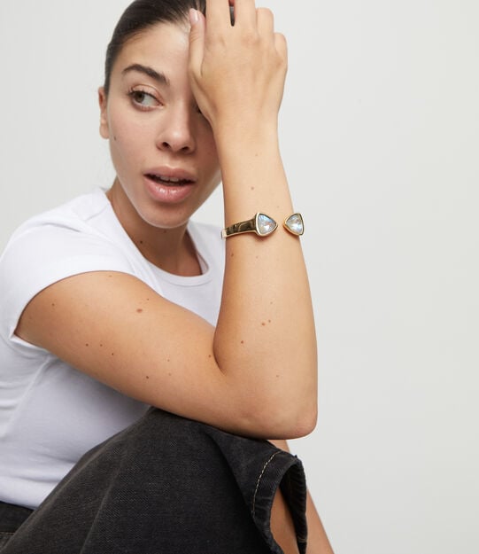 Bangle bracelet with two multicolored crystals, Golden, large