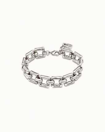 Silver-plated bracelet with small square links and carabiner clasp