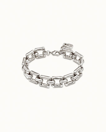 Bracelet plaqué argent avec petits maillons carrés et fermoir mousqueton