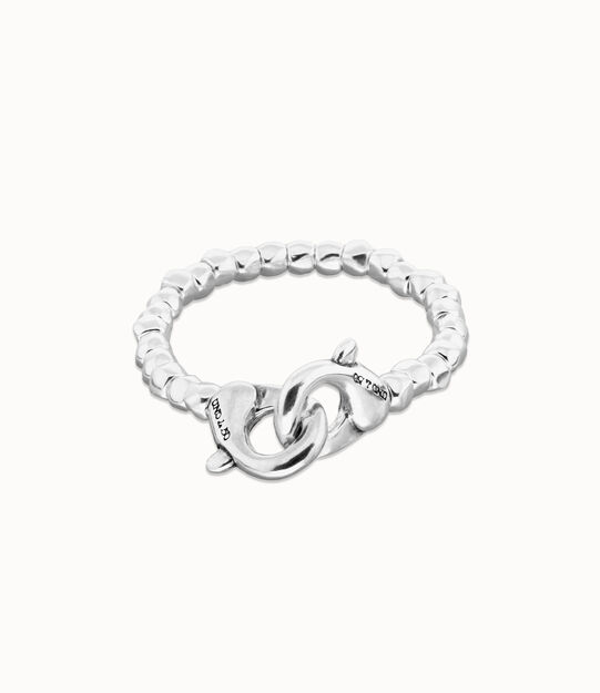 Pulsera de bolas bañada en plata con mosquetón entrelazado