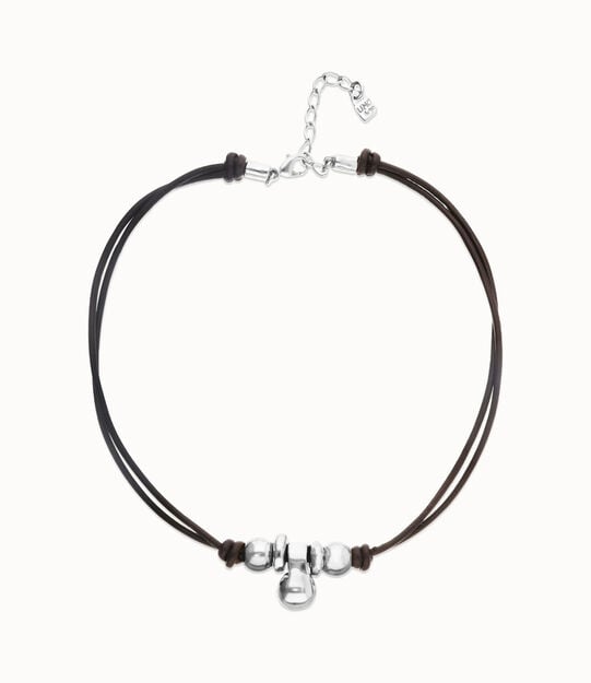 Short leather necklace with three spheres