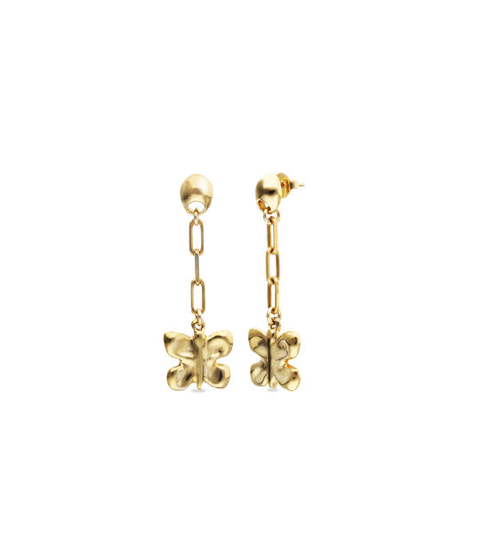 Pendientes largos de aleaci&oacute;n de metales ba&ntilde;ados en oro 18k en forma de mariposa