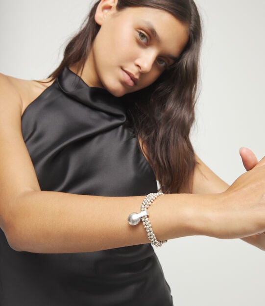 Bracelet with silver threads and large sphere, Silver, large