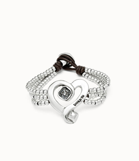 Pulsera de cuentas con corazón bañado en plata de ley con cristal negro