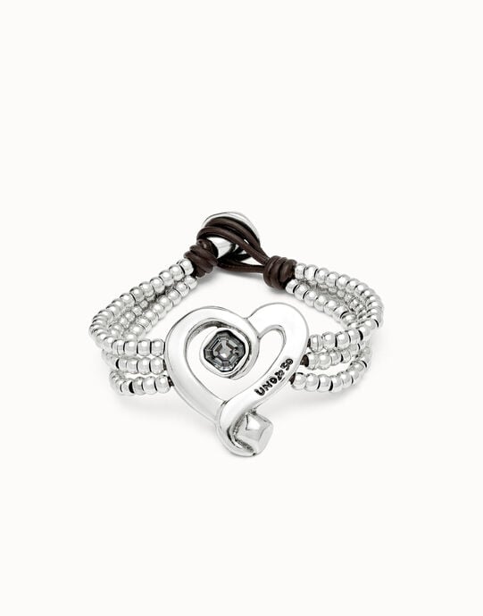 Multi strand leather beaded bracelet with a heart