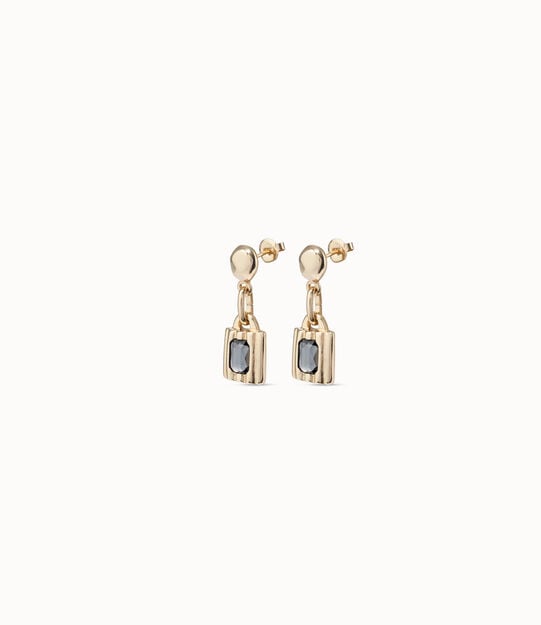 Padlock shaped drop earrings, Golden, large