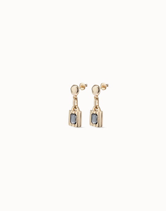 Padlock shaped drop earrings, Golden, large